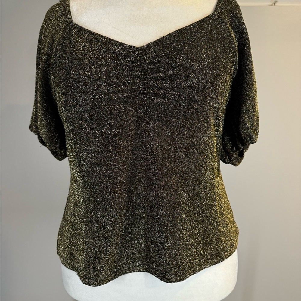 Boden Black and Gold Ruched Stretchy Blouse Boden